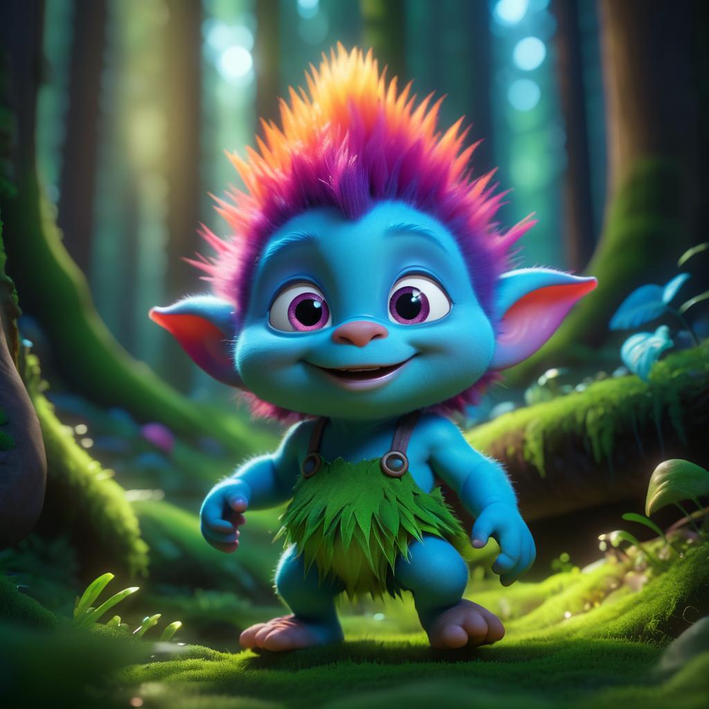 Cinematic Baby Troll in Enchanted Forest