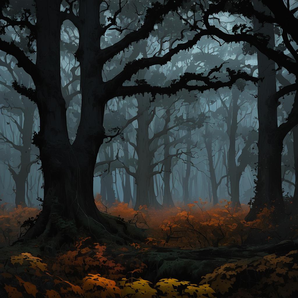 Eerie Autumn in Ancient Oak Forest