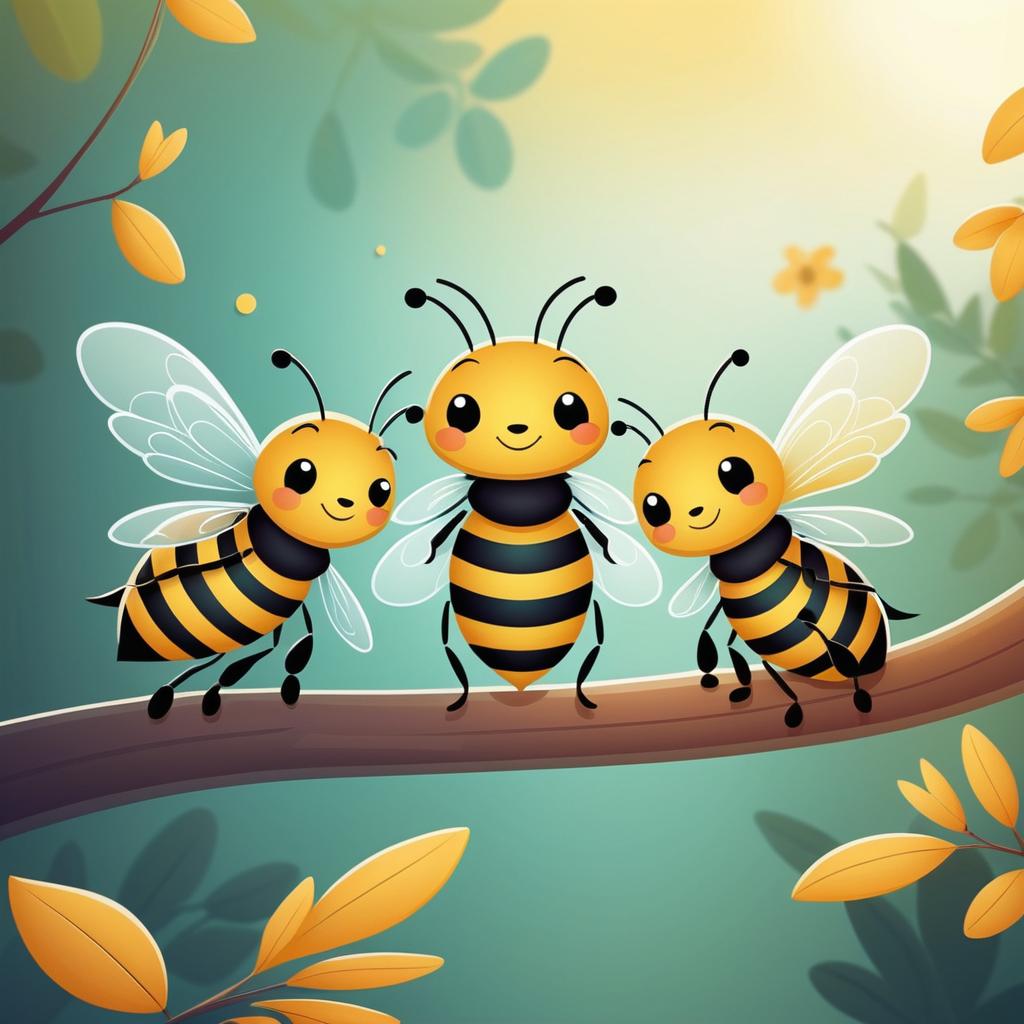 Whimsical Bees Cuddling on a Branch