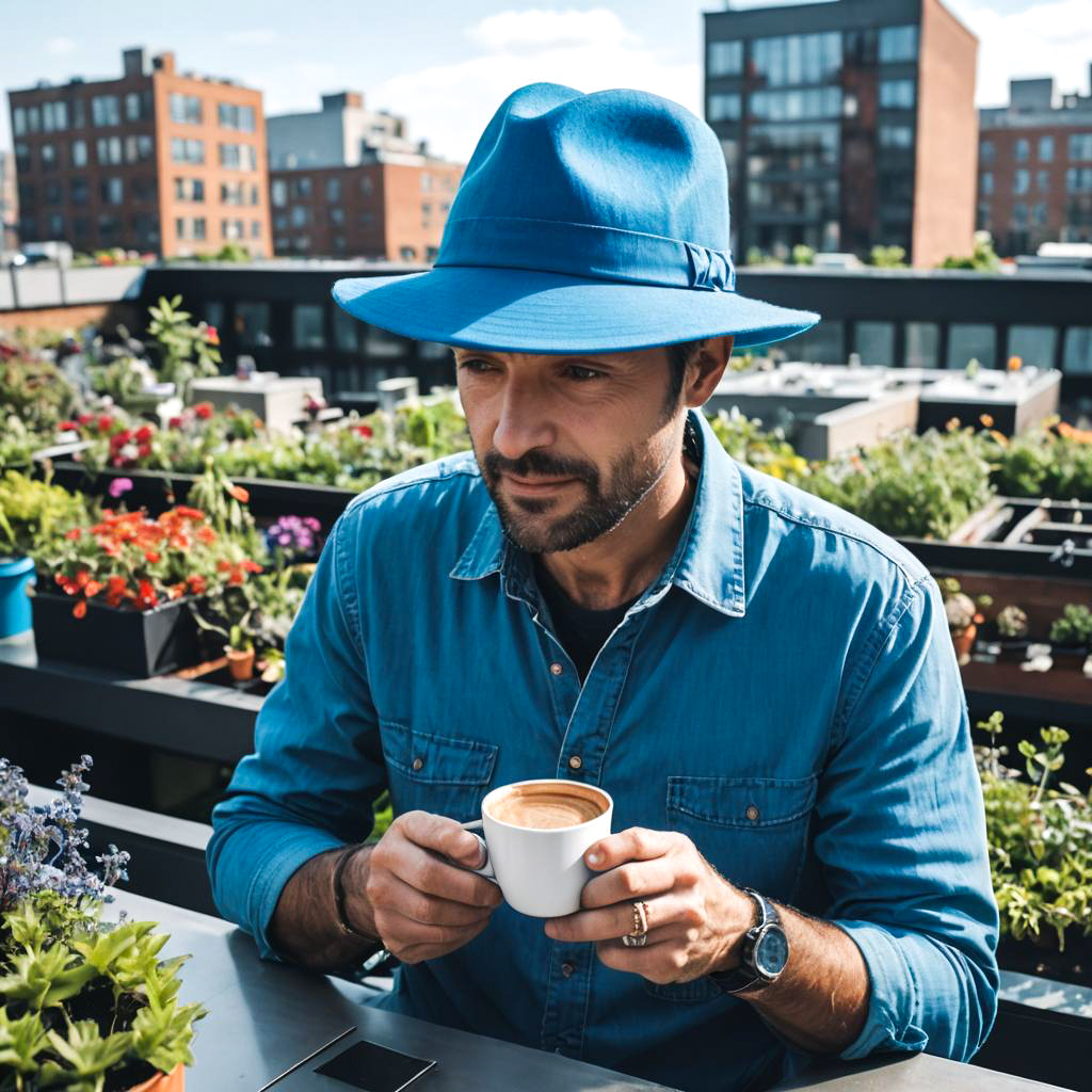 Casual Man Enjoying Coffee in Garden