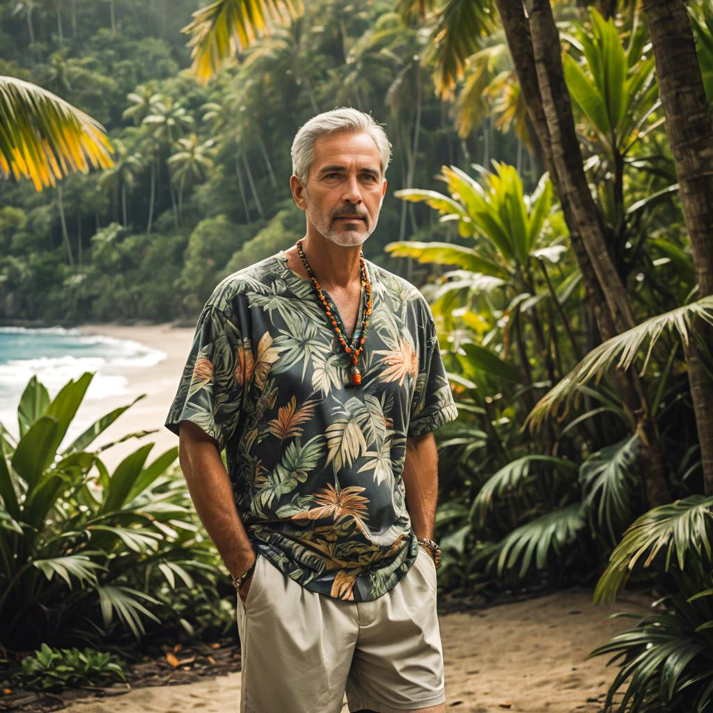 Charming Middle-Aged Man in Tropical Vibe