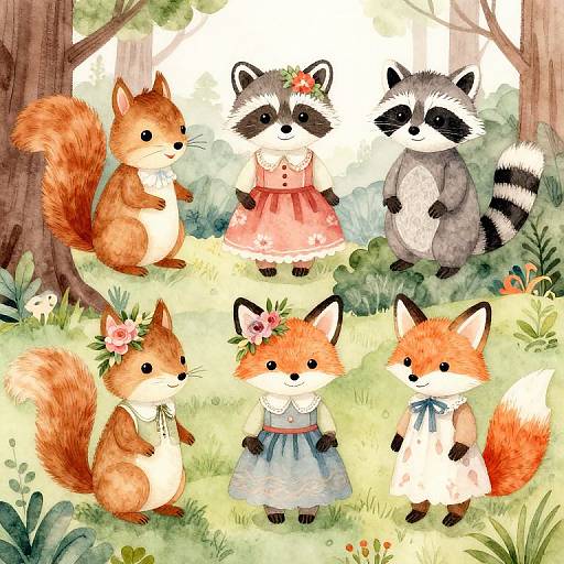 Watercolor Forest Animal Paper Dolls