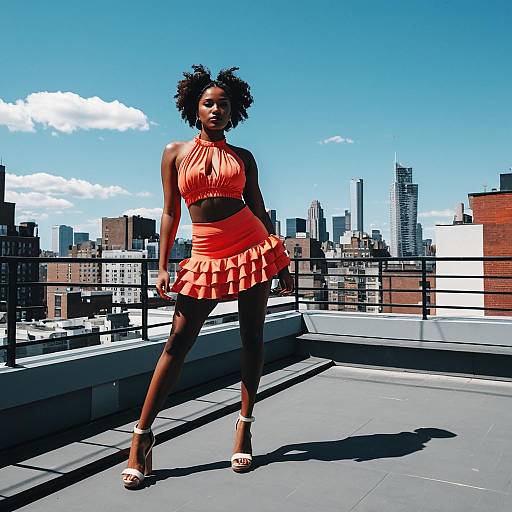 Fashionable Woman on Urban Rooftop