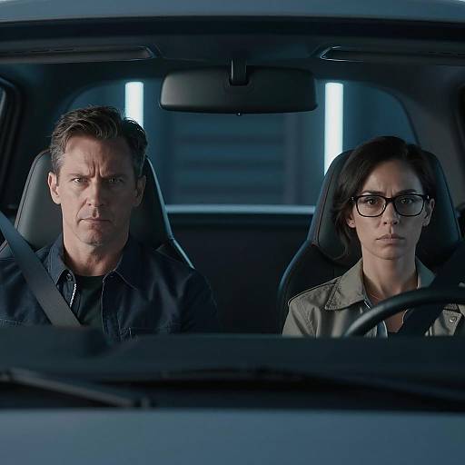 Futuristic Duo in Advanced Vehicle