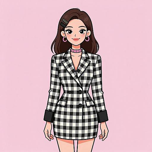 Retro Mod Woman in Gingham Dress