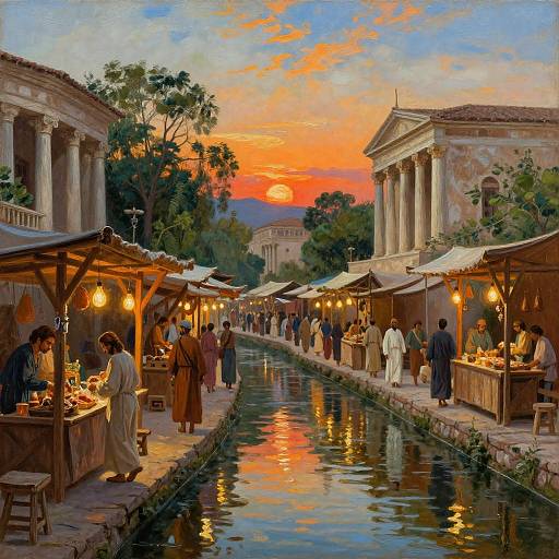 Ancient Marketplace Oil Painting Scene