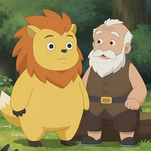 Yellow-Furred Creature Beside Old Man