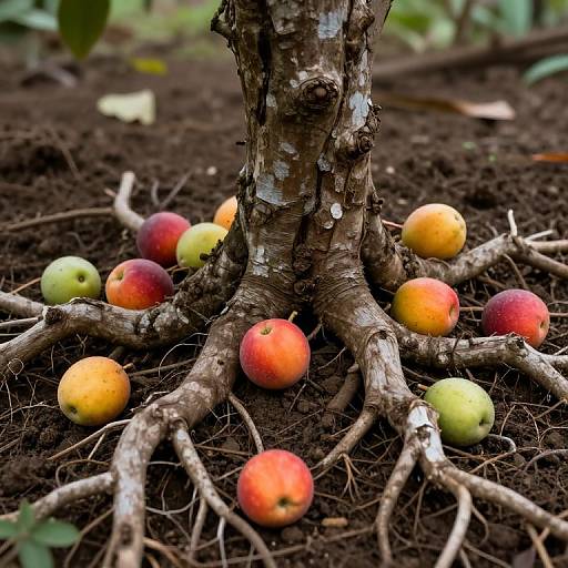 Intertwined Roots and Vibrant Fruits