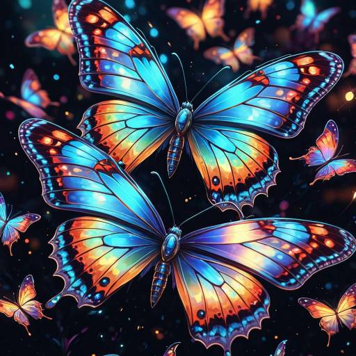 Glowing Colorful Butterflies Digital Artwork