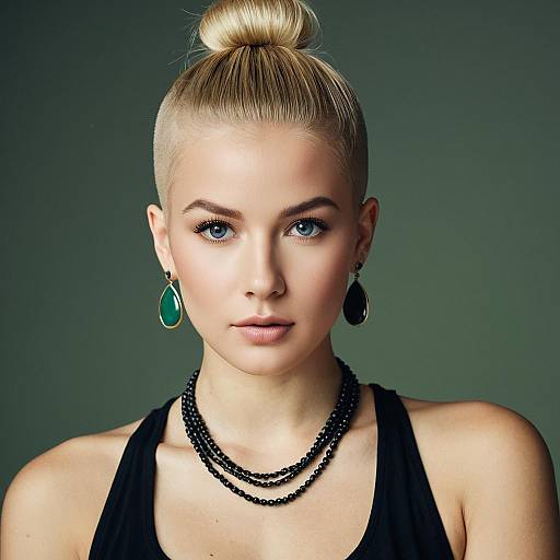 Portrait of Woman with Blonde High Bun and Shaved Sides