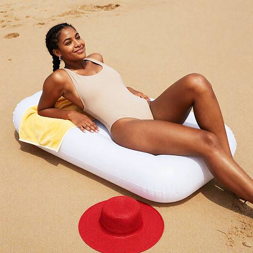 Woman Relaxing on Beach Float