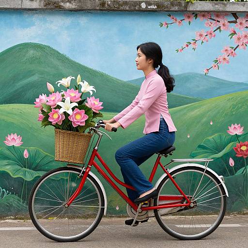Vibrant Vietnamese Woman on Bicycle