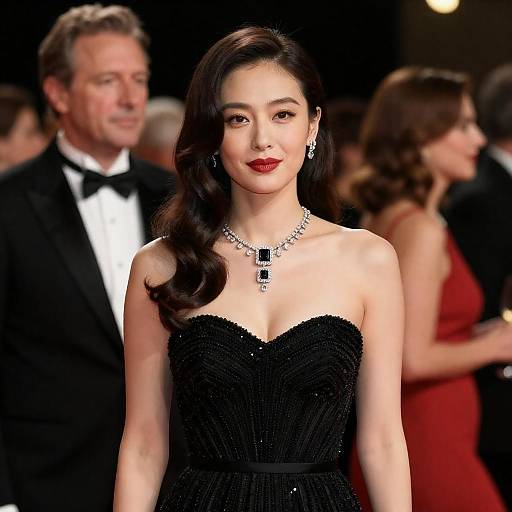 Elegant Woman in Black Dress at Formal Event