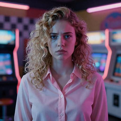 Neon Arcade Portrait of Blonde Woman