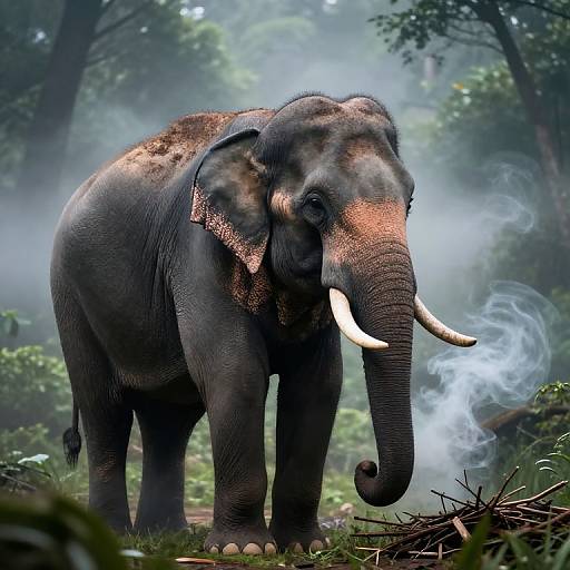 Majestic Elephant in Misty Forest