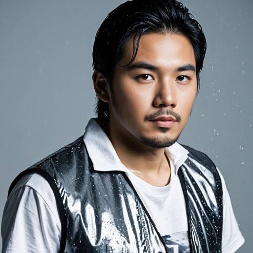 Portrait of Asian Man in Wet Silver Vest
