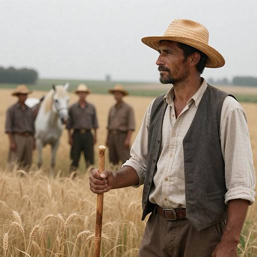 Rugged Bearded Farmer in Wheat Field