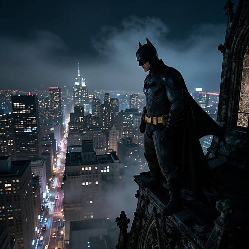 Batman on Gothic Rooftop at Night