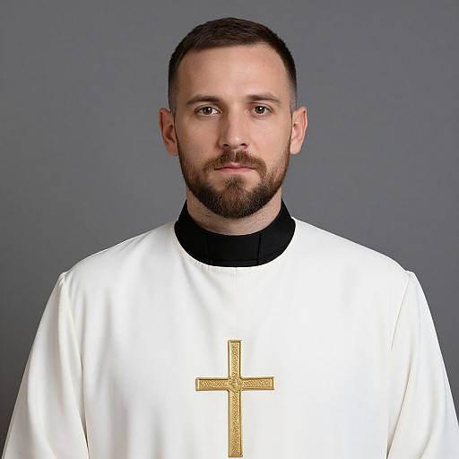 Man in White Robe with Gold Cross