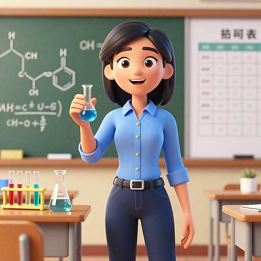 Cartoon Science Teacher in Classroom