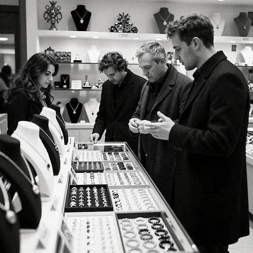 Black-and-White Jewelry Store Shopping