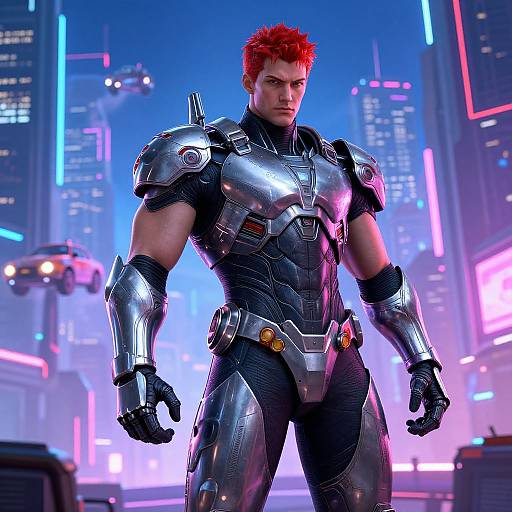 Futuristic Cyberpunk Warrior in Neon City