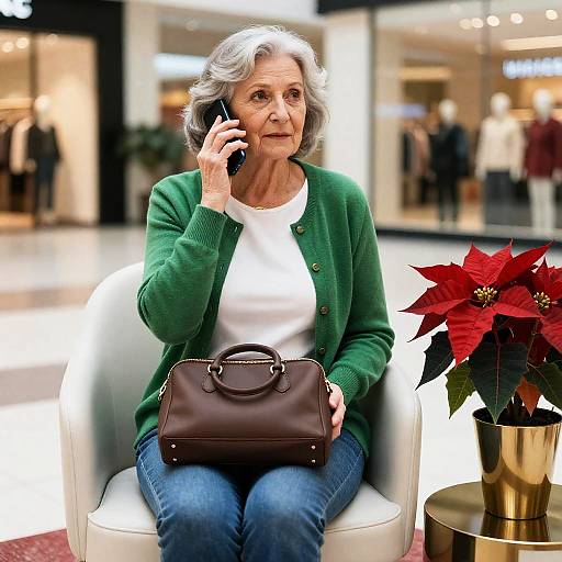 Casual Shopping Scene with Stylish Elderly Woman