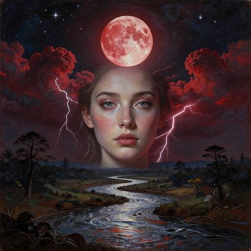 Blood Moonlit Fantasy Landscape