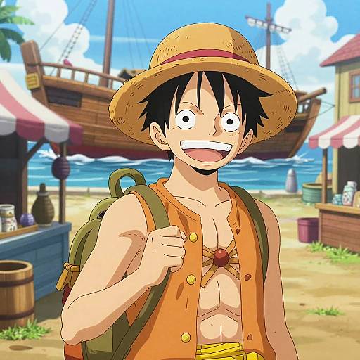 Digital anime-style image of Monkey D. Luffy from 