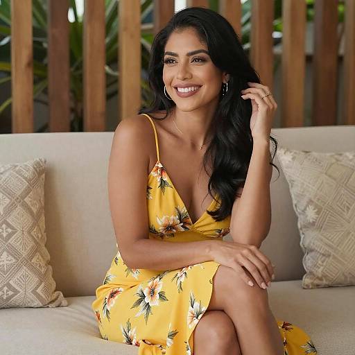 Smiling Latina Woman in Yellow Dress