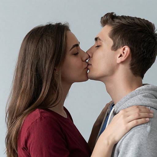 Young Couple Sharing an Intimate Kiss