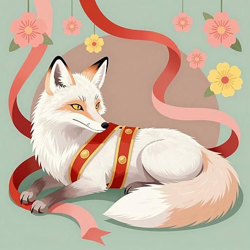 Serene White Fox with Floral Accents