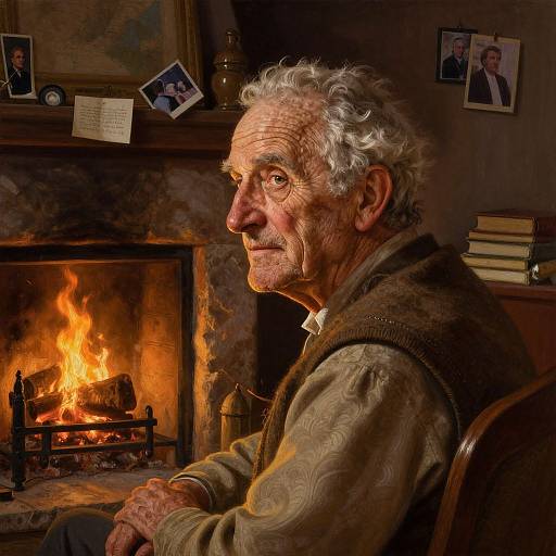 Elderly Man by Fireplace Reflecting
