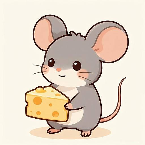 Whimsical Cartoon Mouse with Cheese