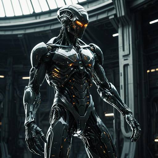 Futuristic Black Robot with Orange Lights