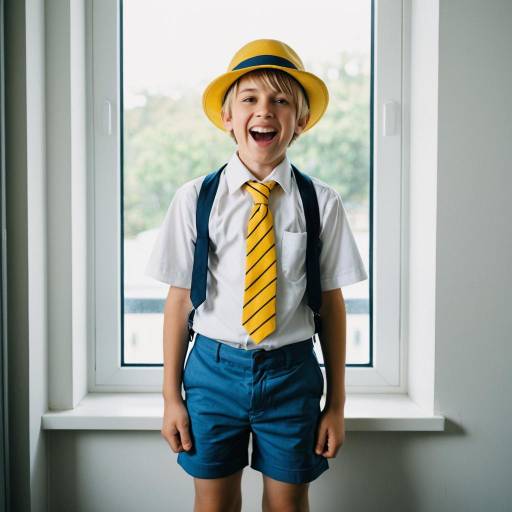 Smiling Boy in Yellow Hat and Tie