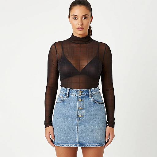 Contemporary Casual Woman in Plaid Turtleneck