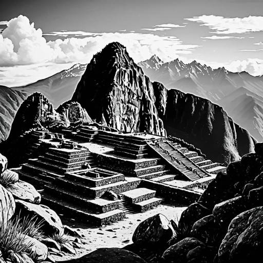 Monochrome Sketch of Incan Sanctuary Machu Picchu