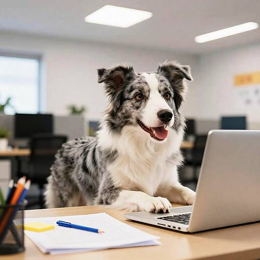 Blue Merle Border Collie Office Worker