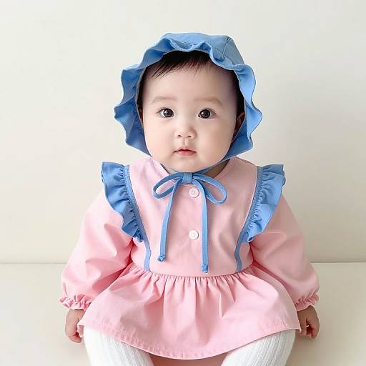 Baby Girl in Pink and Blue Outfit