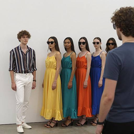Fashion Show with Models in Colorful Dresses and Sunglasses