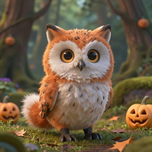 Cute Spooky Fox-Owl Hybrid in Forest