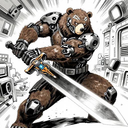 Cyborg Grizzly Assassin Anime Art