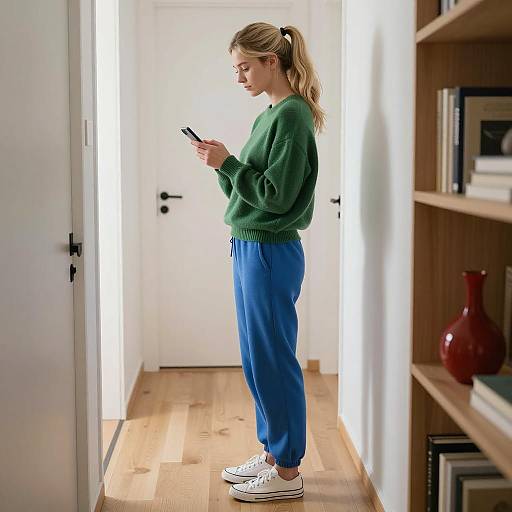 Woman using smartphone in hallway