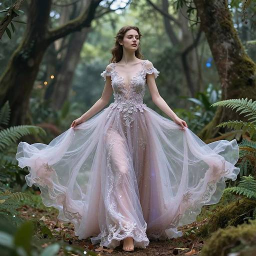 Ethereal Evening Gowns in Fantasy Forest