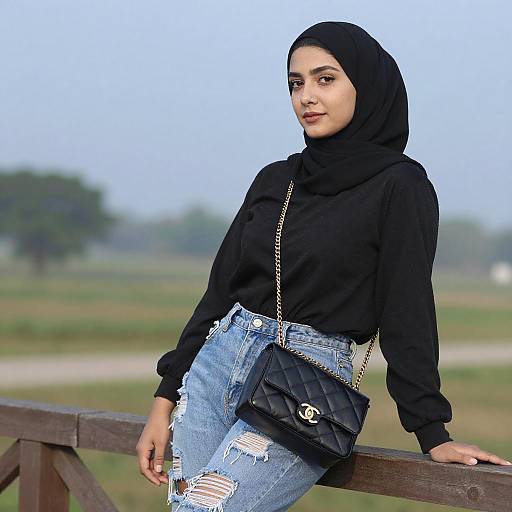 Young Woman in Black Hijab Fashion