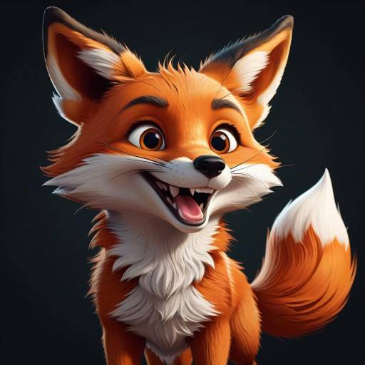 Joyful Cartoon Fox on Black Background