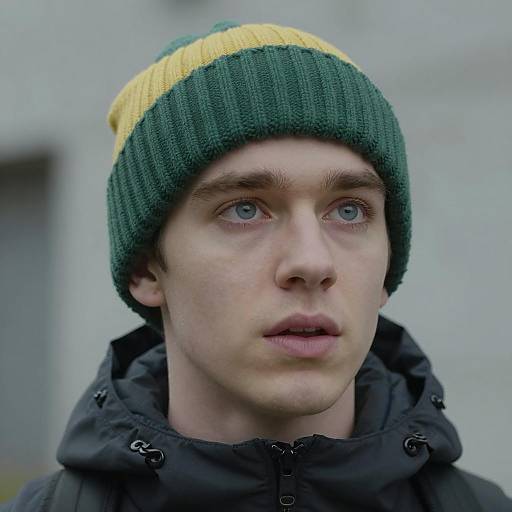 Young Man in Beanie with Neutral Expression