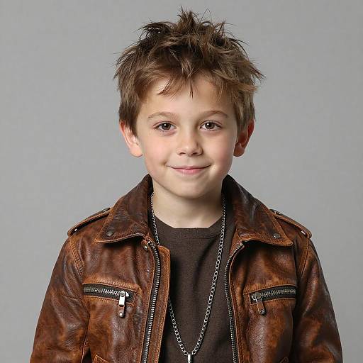 Charming Young Boy in Leather Jacket