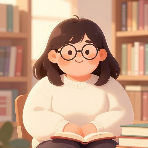 Cozy Chubby Girl in Sunlit Library
